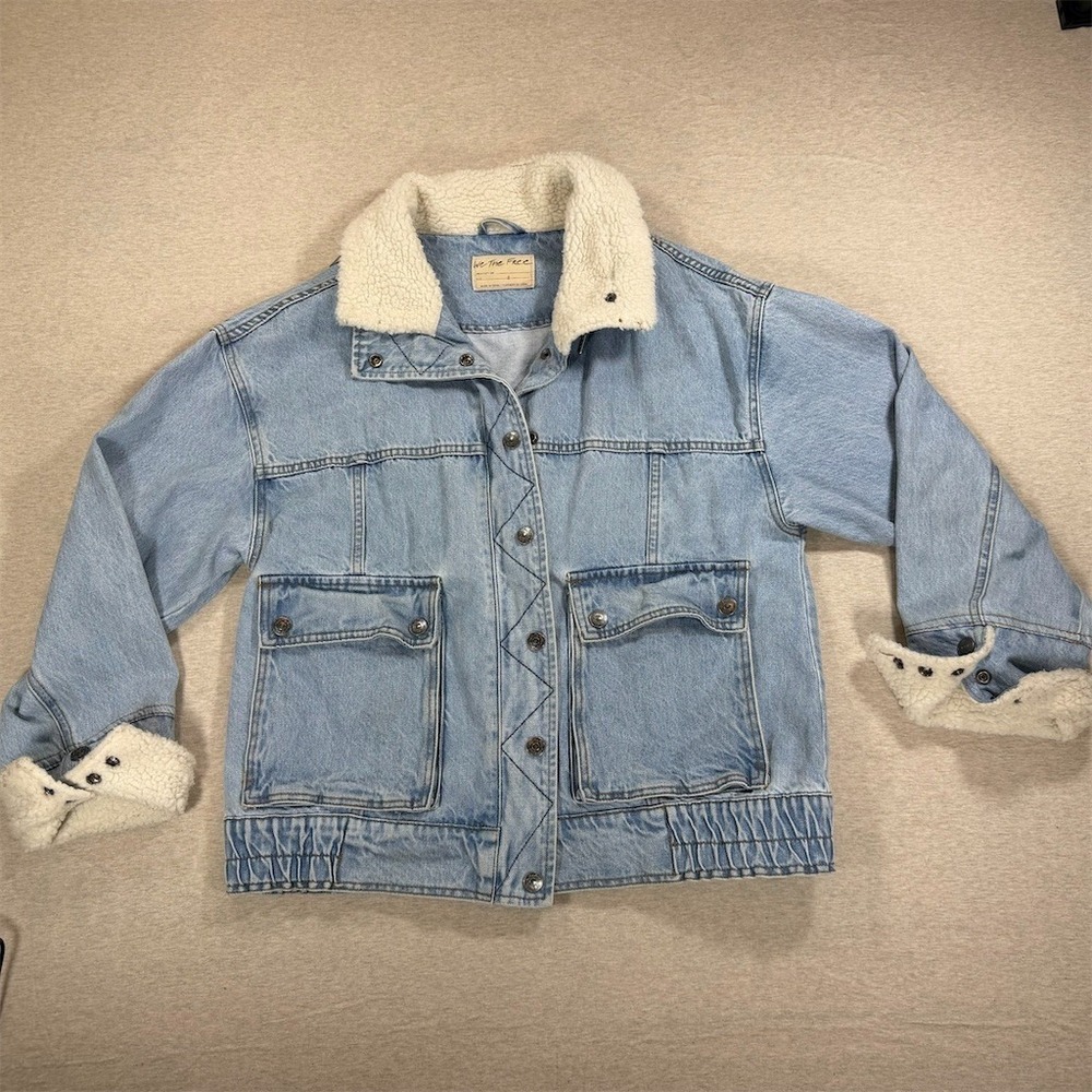 We The Free Unbranded Jacket Womens S Blue Light Wash Sherpa Lined
